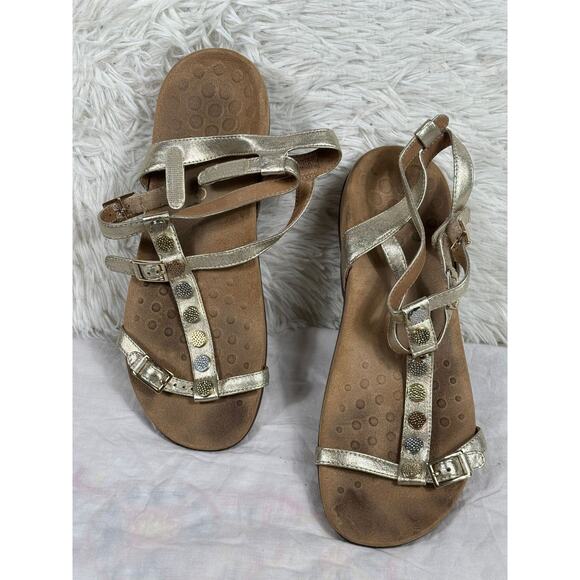 Vionic Hailey Gladiator Sandals Womens 10M Gold Leather Gold Buckle T Straps - Picture 1 of 7